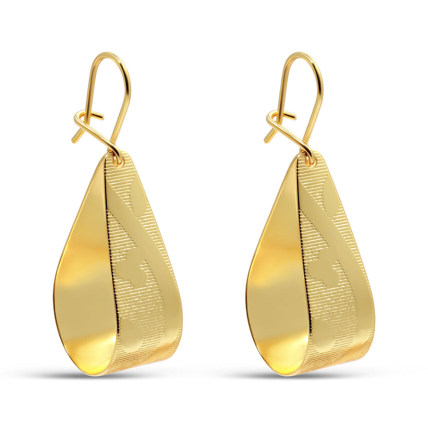 Twisted ridged drop earrings, 42 mm