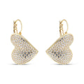 Gold-plated heart earrings densely set with cubic zirconia, French hooks