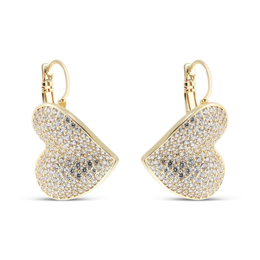 Pavé heart drop earrings, 33 mm