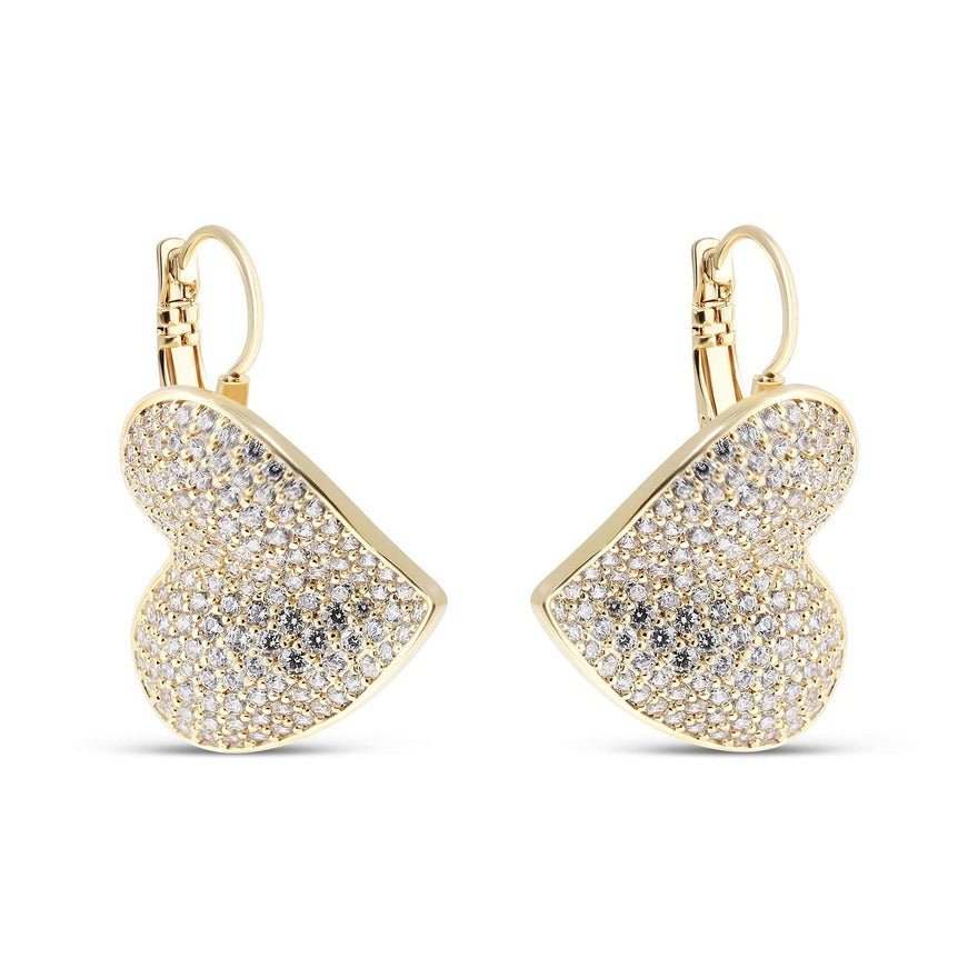 Pavé heart drop earrings, 33 mm