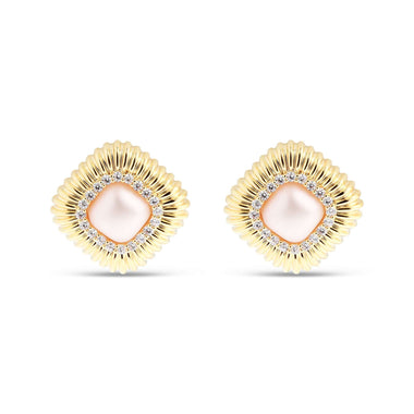Square pink faux pearl studs, 20 mm