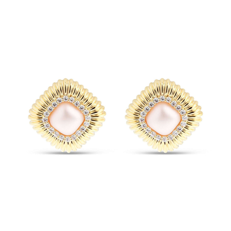 Square pink faux pearl studs, 20 mm