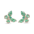 Butterfly stud earrings with green stones and sparkling zirconia, gold-plated