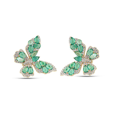Green butterfly stud earrings, 35 mm