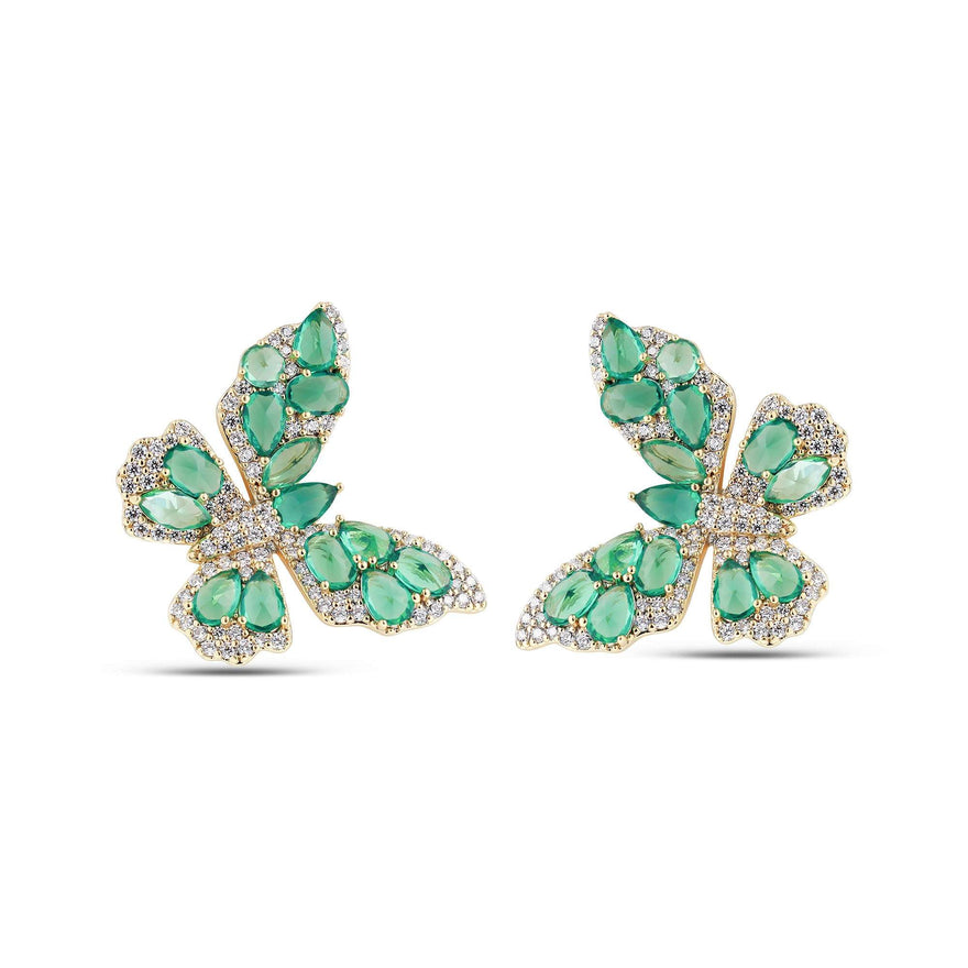 Green butterfly stud earrings, 35 mm