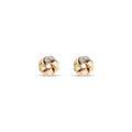 Knot stud earrings with yellow, silver and rose gold tone loops on white