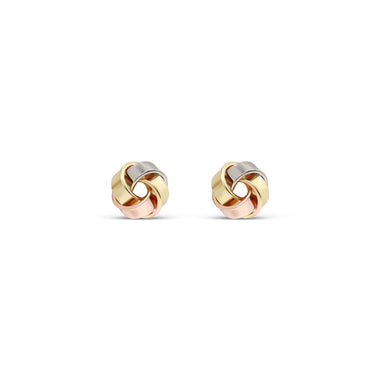 Tricolour knot stud earrings, 8 mm
