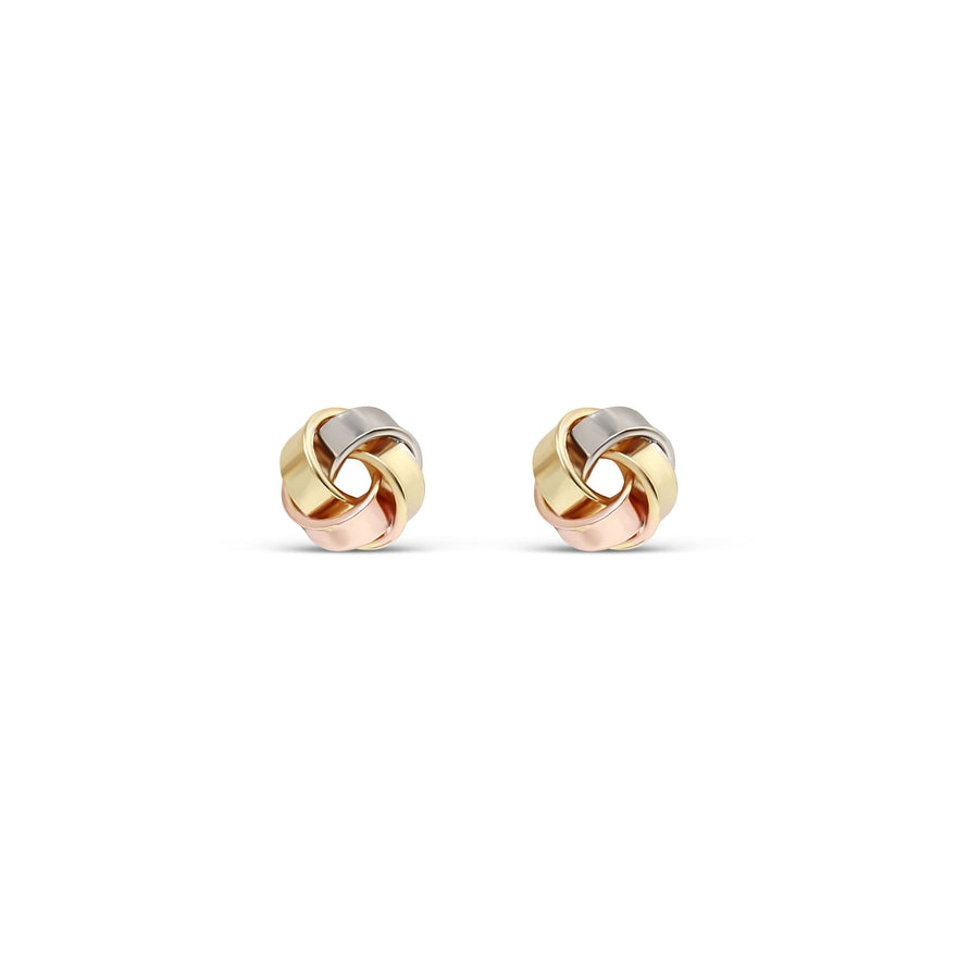 Tricolour knot stud earrings, 8 mm