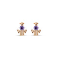 Gold-plated angel stud earrings with violet cubic zirconia and a little crown