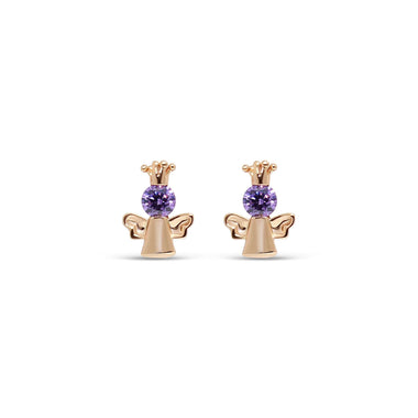 Angel stud earrings with a violet stone