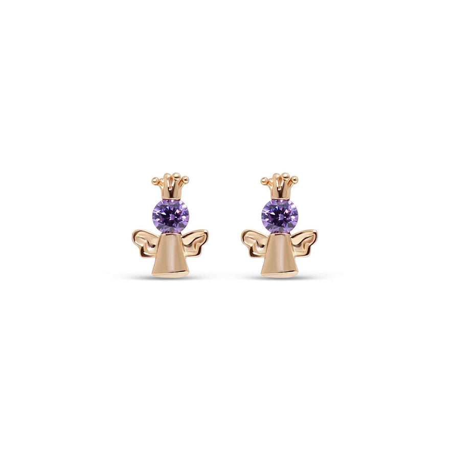 Angel stud earrings with a violet stone