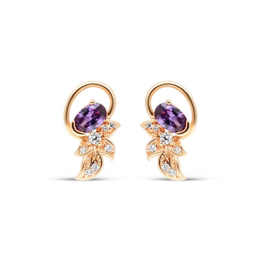 Violet oval studs with sparkling leaves