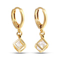 Gold-plated earrings with an open cube charm and a clear sparkling crystal