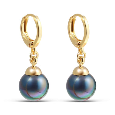 Black faux pearl drop earrings