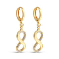 Drop earrings with an infinity sign set with clear cubic zirconia
