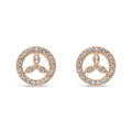Round gold-plated stud earrings with a cubic zirconia border and trefoil centre