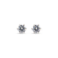 Classic studs with a round clear cubic zirconia in a six-prong setting, silvery white