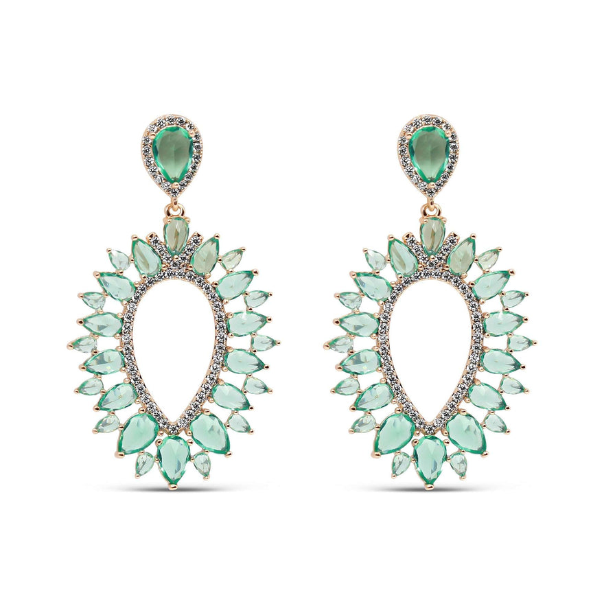 Green teardrop earrings, 45 mm