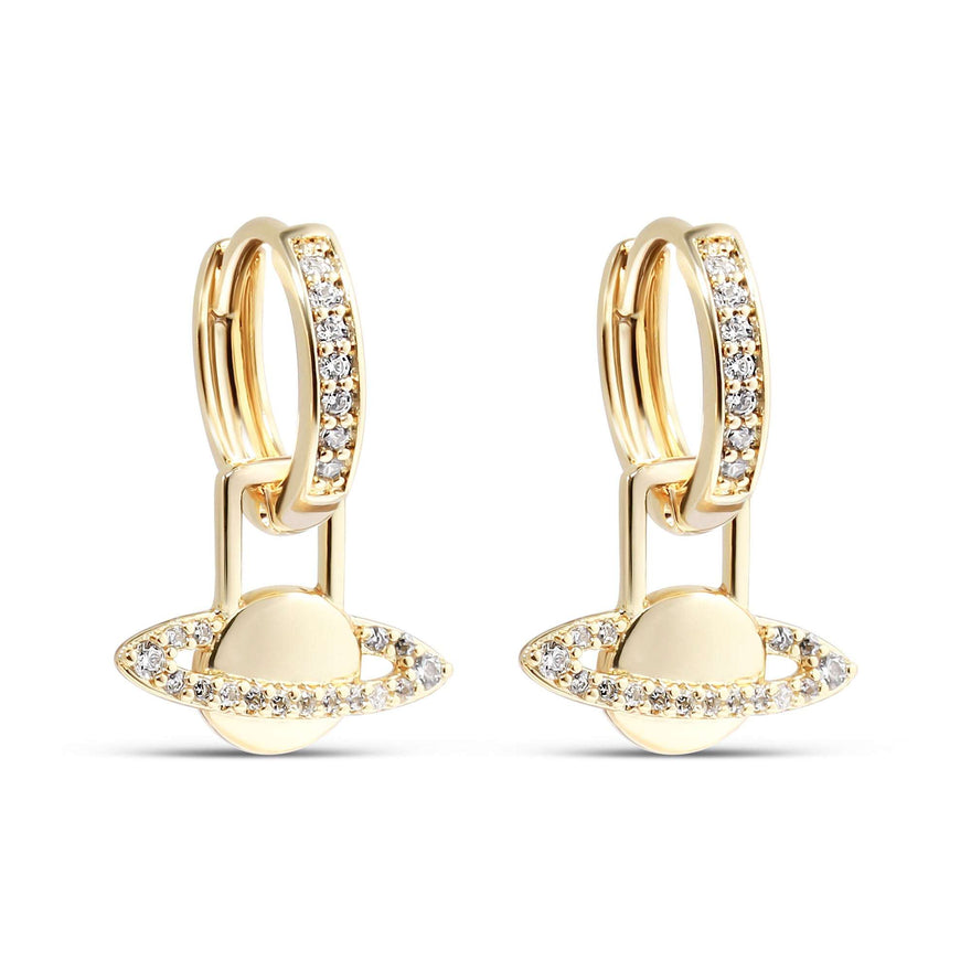 Saturn planet drop earrings, 22 mm