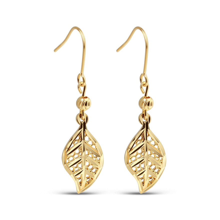 Leaf pattern drop earrings, 43 mm
