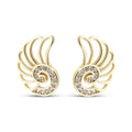 Wing-shaped stud earrings with a spiral of white cubic zirconia