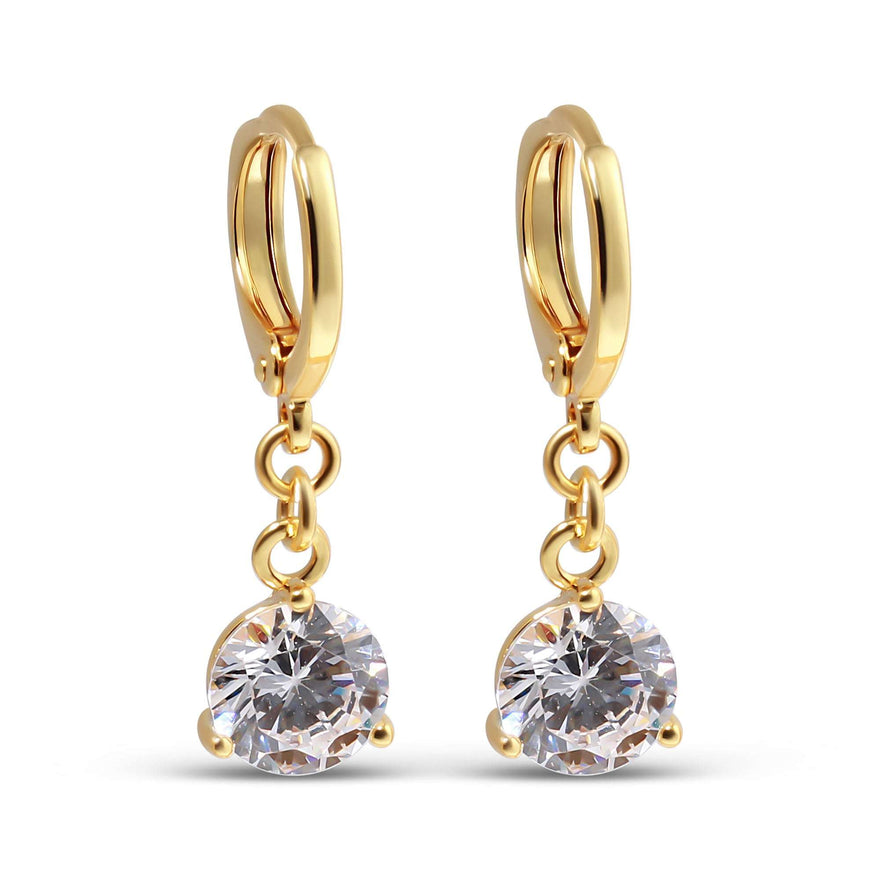 Round solitaire drop earrings, 26 mm