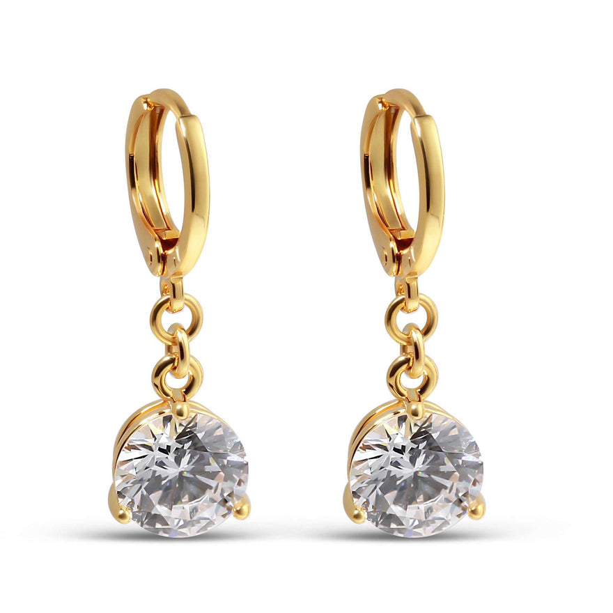 Prong-set white stone earrings, 27 mm