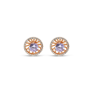 Round violet halo stud earrings, 12 mm