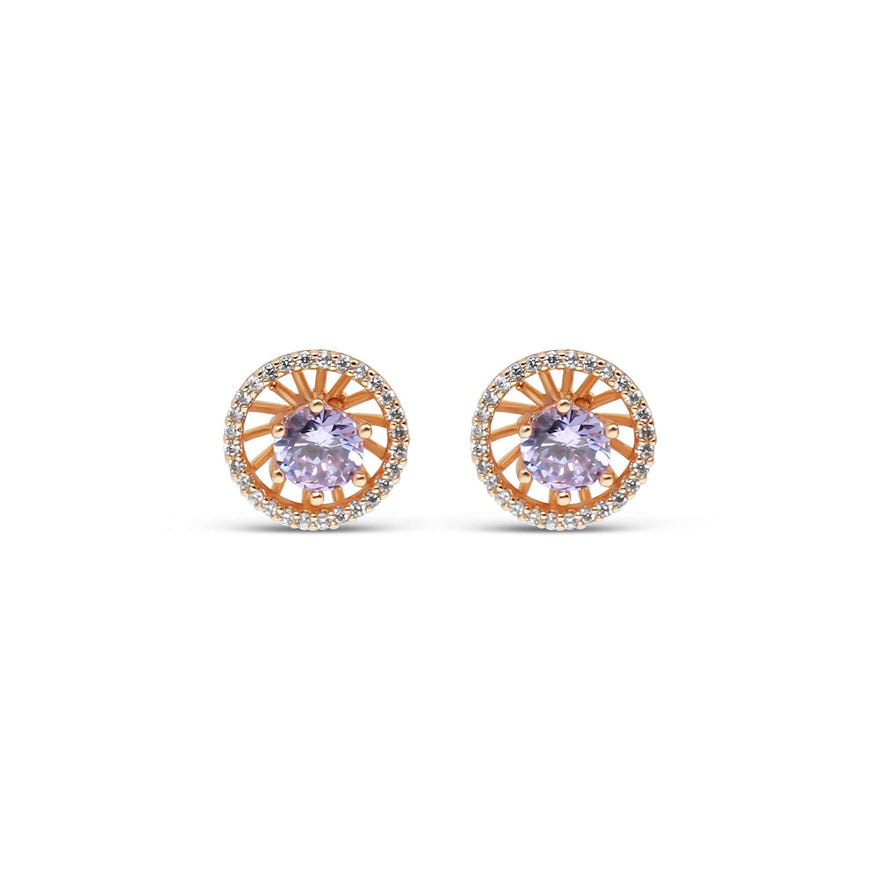 Round violet halo stud earrings, 12 mm