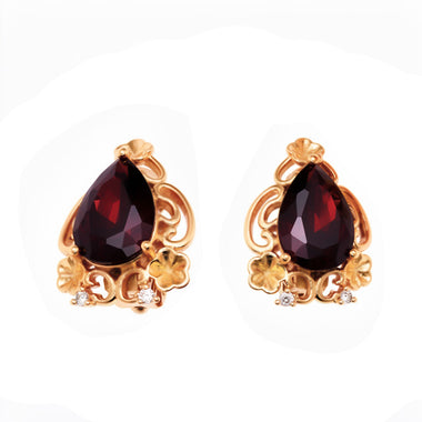 Baroque red teardrop clip-on earrings