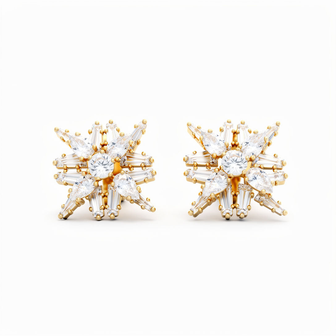 Pair of gold-plated star-shaped clip-on earrings with clear cubic zirconia