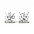 Snowflake earrings with rays of elongated and round cubic zirconia, silver tone