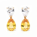 Clip-on earrings with clear and yellow teardrop cubic zirconia in gold-tone settings