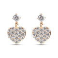 Gold-plated earrings with a cubic zirconia heart and a round stone above