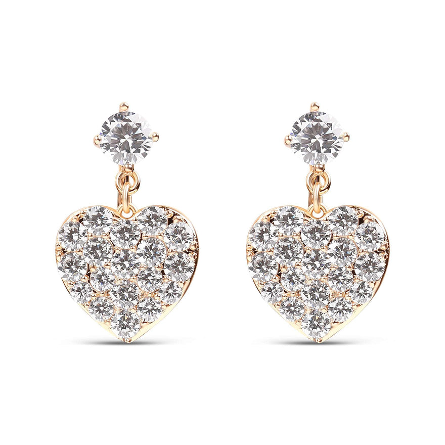 Pavé heart clip-on earrings, 25 mm