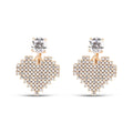 Gold-plated earrings with a mosaic heart of tiny cubic zirconia