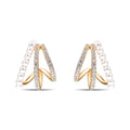 Gold-plated earrings with a row of faux pearls and clear cubic zirconia