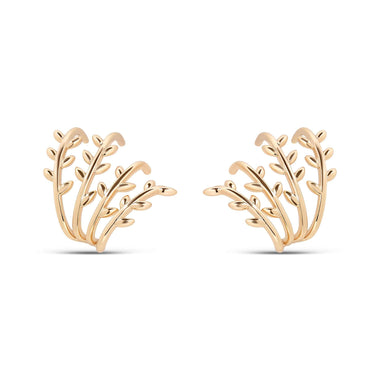 Leaf sprig stud earrings, 26 mm