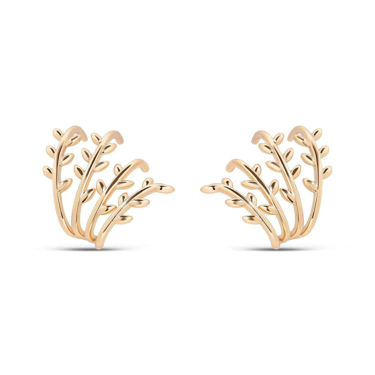 Gold-plated leaf sprig earrings with a smooth surface and push-back fastening