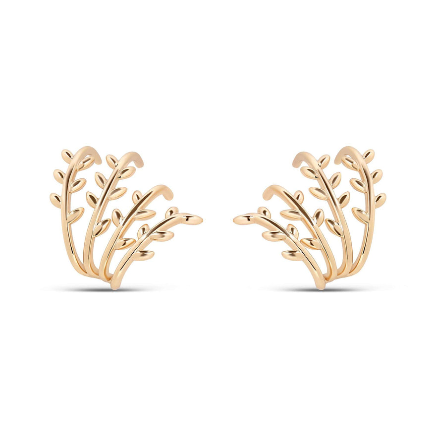 Leaf sprig stud earrings, 26 mm