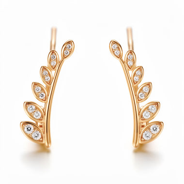Leaf branch ear climber earrings