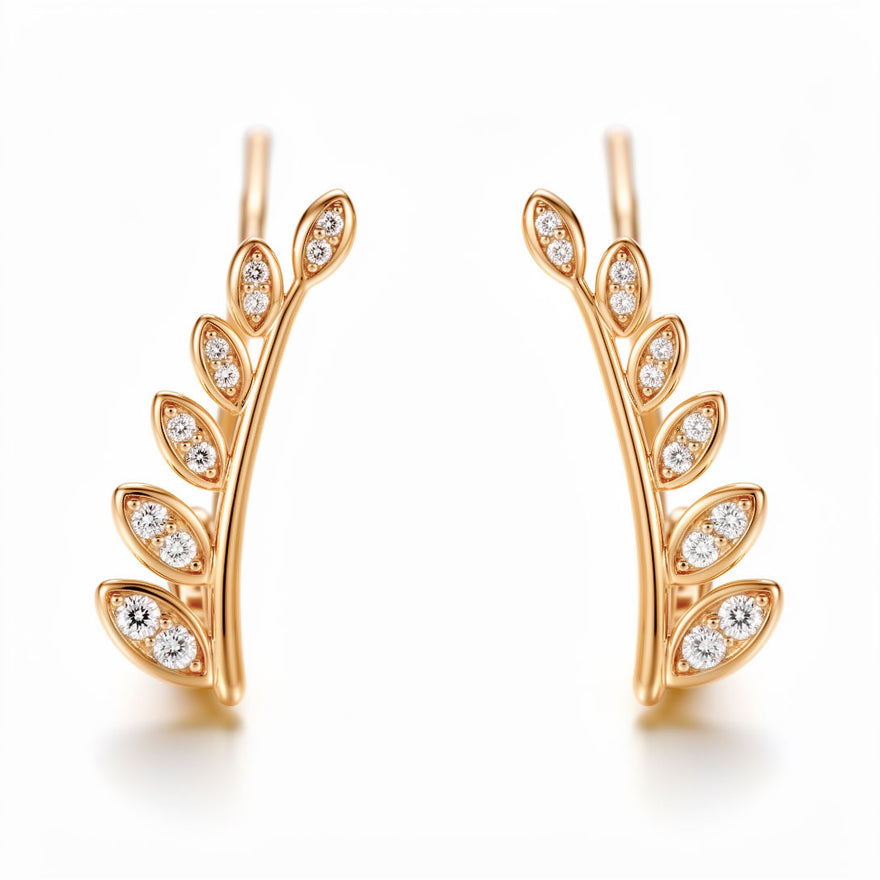 Leaf branch ear climber earrings