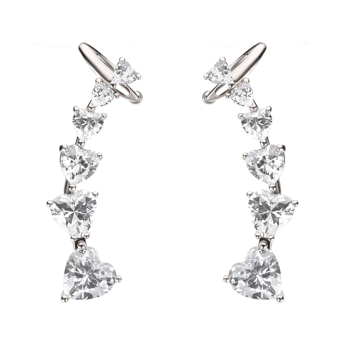 Pair of platinum-tone earrings with graduated heart-shaped cubic zirconia