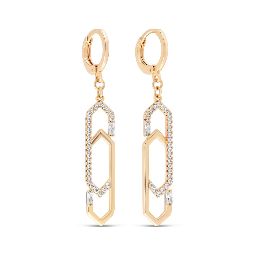 Hexagon-link drop earrings, 47 mm