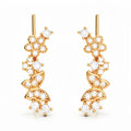 Gold-plated flower and butterfly ear climbers with white cubic zirconia
