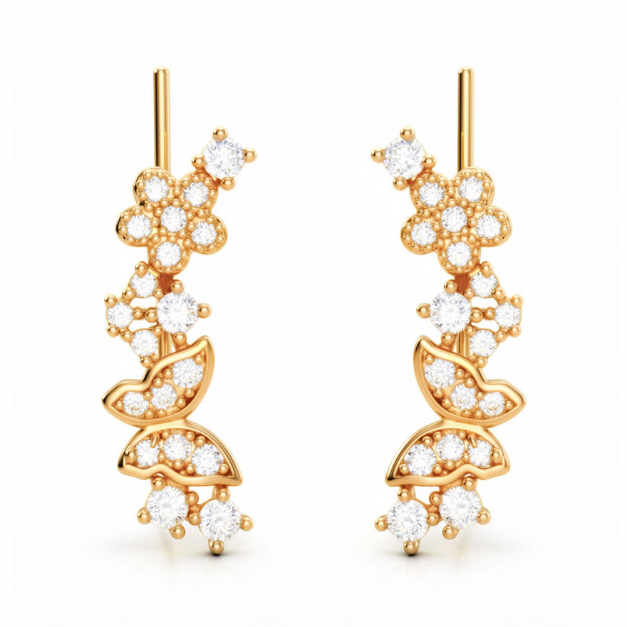 Flower and butterfly climber earrings
