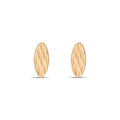 Gold-plated marquise stud earrings with a rhombus relief pattern on white