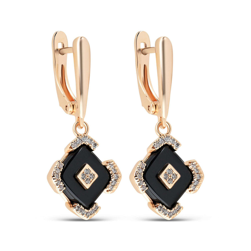 Black ceramic rhombus drop earrings