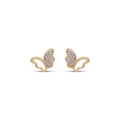 Butterfly stud earrings with cubic zirconia on one wing, gold-plated
