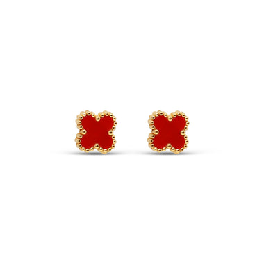 Red enamel clover stud earrings, 8 mm